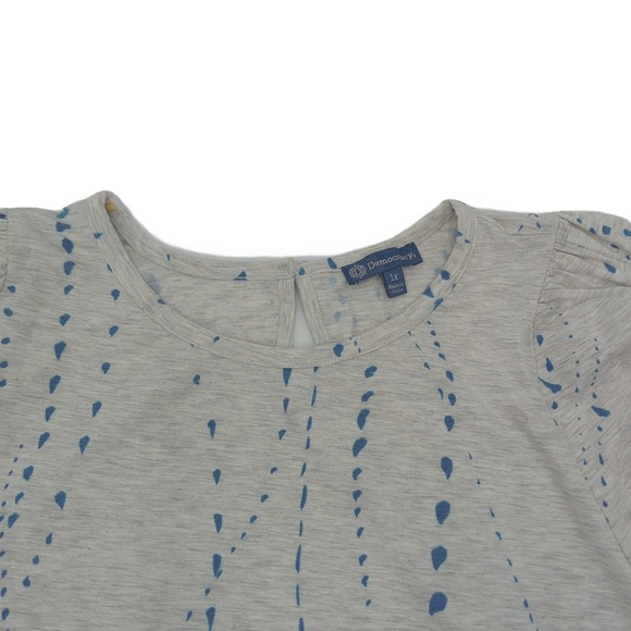 Democracy Tops - Democracy Womens 1X Gray Blue Abstract Dotted Print Puff Sleeve Top W3V08398E